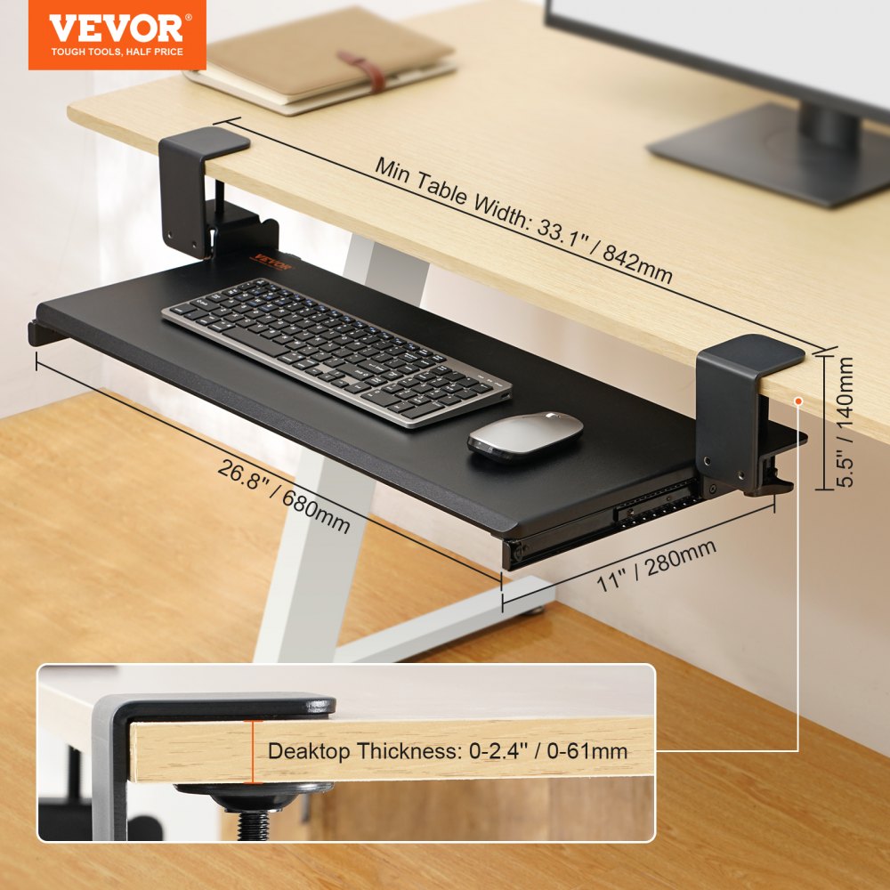 Clamp on Keyboard Tray Under Desk, Desk Keyboard Tray