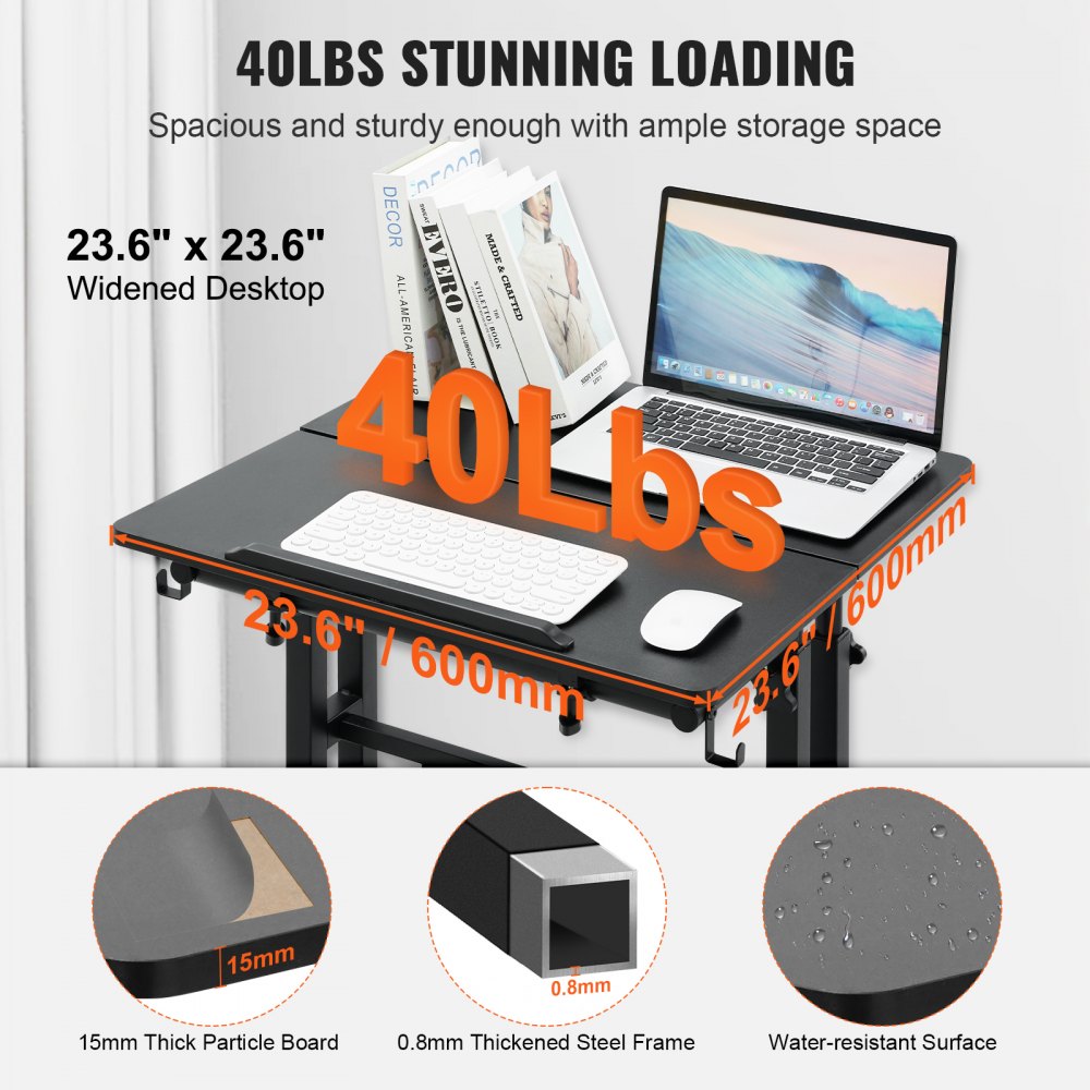 Mobile Standing Desk, 26.4"-44.9" Gas-Spring Height Adjustable Sit-Stand Desk