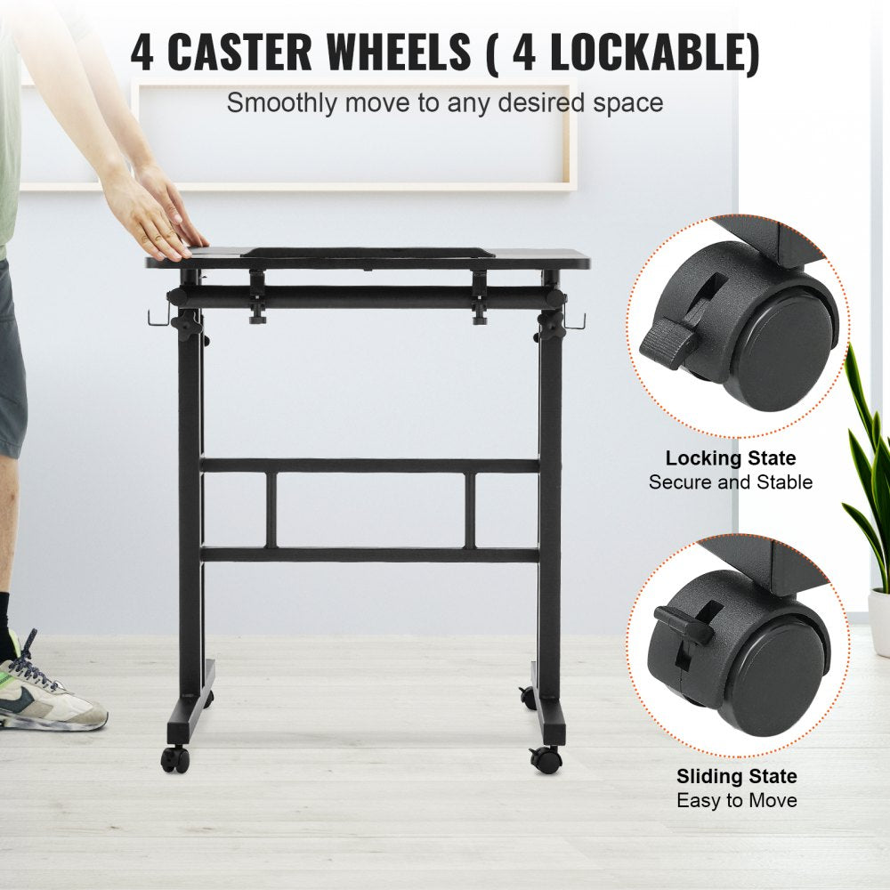 Mobile Standing Desk, 26.4"-44.9" Gas-Spring Height Adjustable Sit-Stand Desk