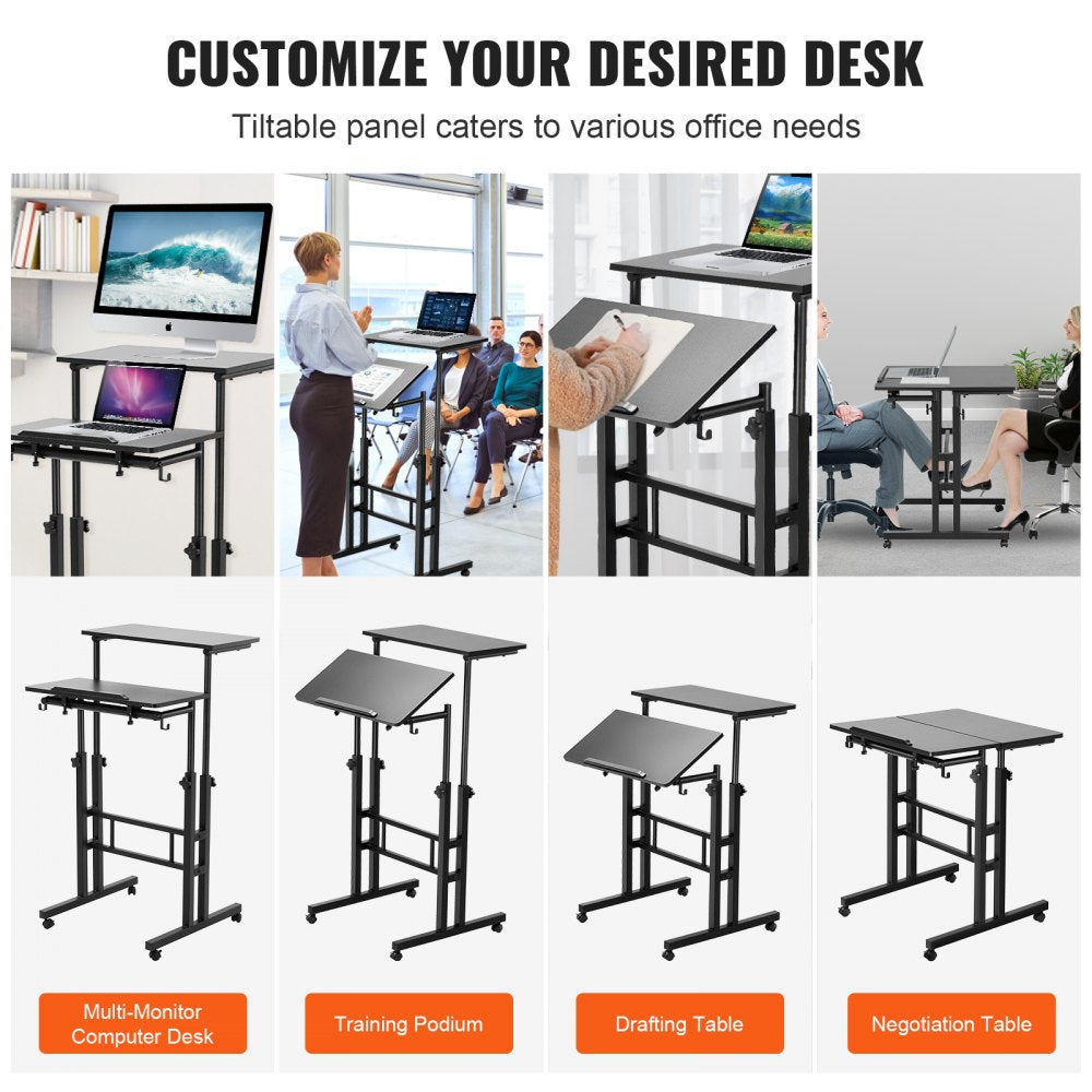 Mobile Standing Desk, 26.4"-44.9" Gas-Spring Height Adjustable Sit-Stand Desk