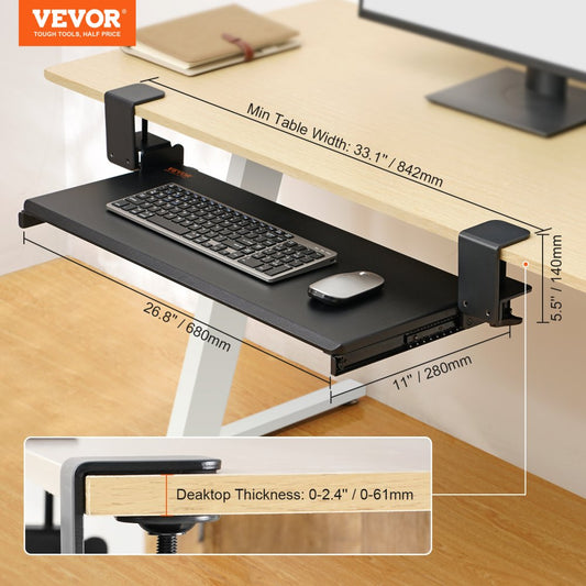 Clamp on Keyboard Tray Under Desk, Desk Keyboard Tray