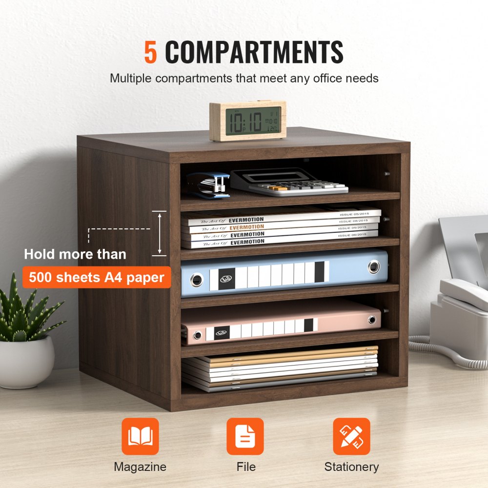 Literature Organizers, 5 Compartments Office Mailbox with Adjustable Shelves
