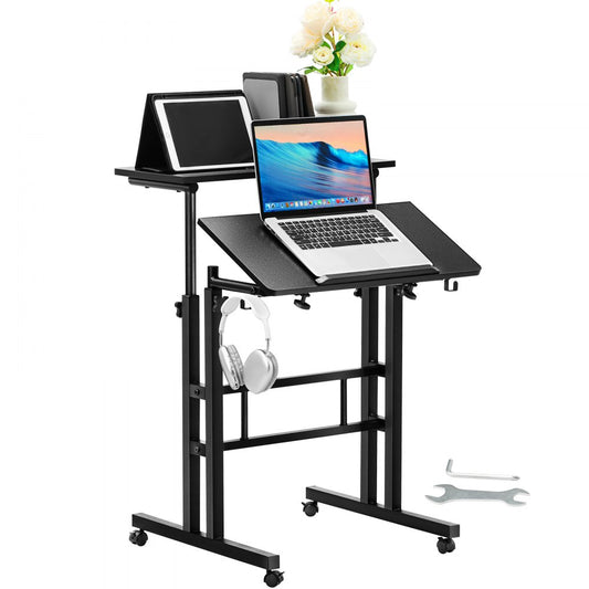 Mobile Standing Desk, 26.4"-44.9" Gas-Spring Height Adjustable Sit-Stand Desk