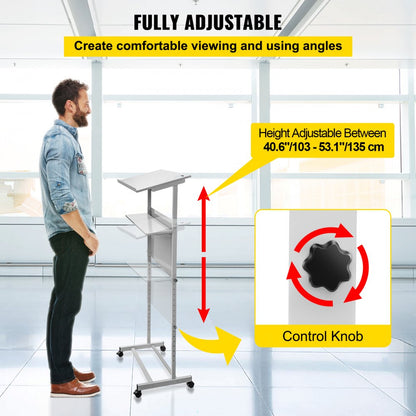 Standing Lectern, Height Adjustment Portable Pulpit